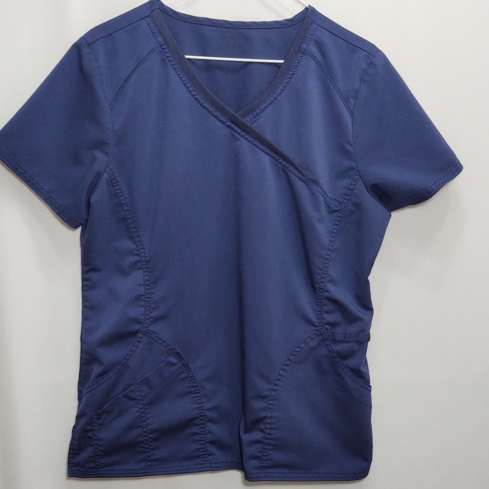 3/$30 Scrubstar Blue Mock Wrap Scrub Top Medium